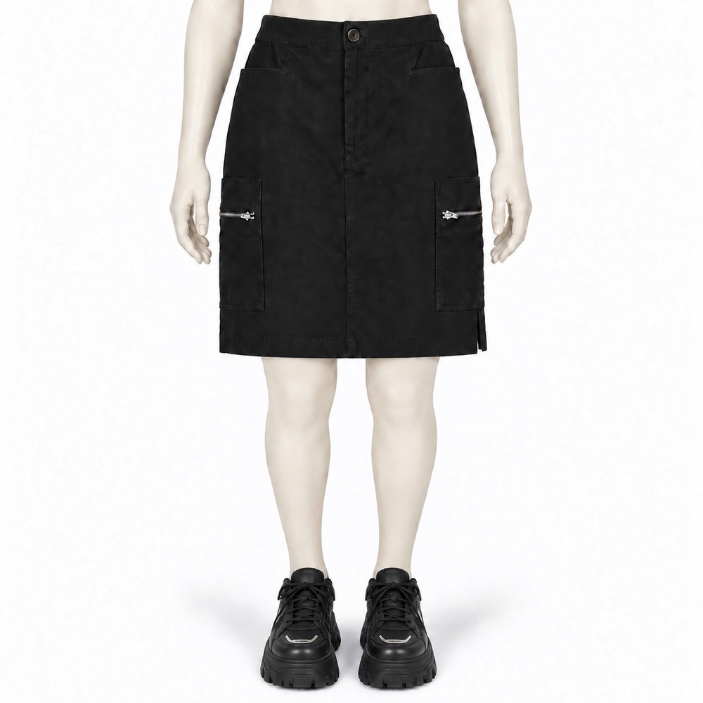 Guess Jeans Black Cargo Midi Skirt Utility Zip Pockets Size 28 Y9372565
